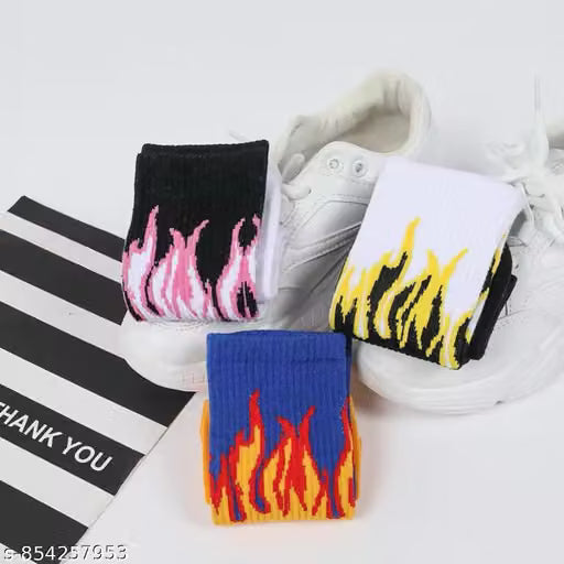 FINZER Unisex Cotton Fire Print Socks Pack of 7 | Multicolor Stylish Everyday Comfortable Socks