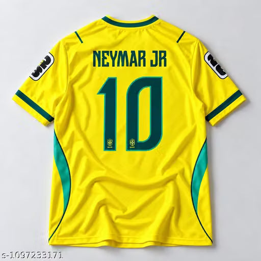 Neymar Football Men Yellow & Green Number 10 Football Jersey T-Shirt | Half Sleeve Sports T-Shirt