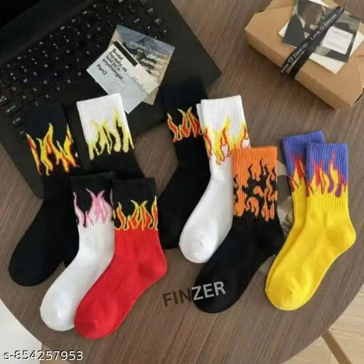 FINZER Unisex Cotton Fire Print Socks Pack of 7 | Multicolor Stylish Everyday Comfortable Socks