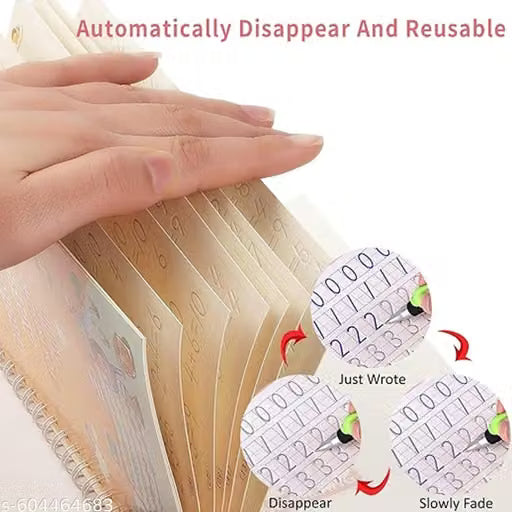Sank Magic Practice Copybook, (4 Books + 10 Refills + 1 Pen +1 Grip) Number Tracing Book for Preschoolers with Pen, Magic Calligraphy Copybook Set Practical Reusable Writing Tool Easy Hand Lettering
