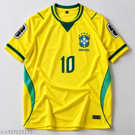 Neymar Football Men Yellow & Green Number 10 Football Jersey T-Shirt | Half Sleeve Sports T-Shirt