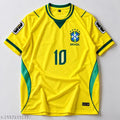 Neymar Football Men Yellow & Green Number 10 Football Jersey T-Shirt | Half Sleeve Sports T-Shirt
